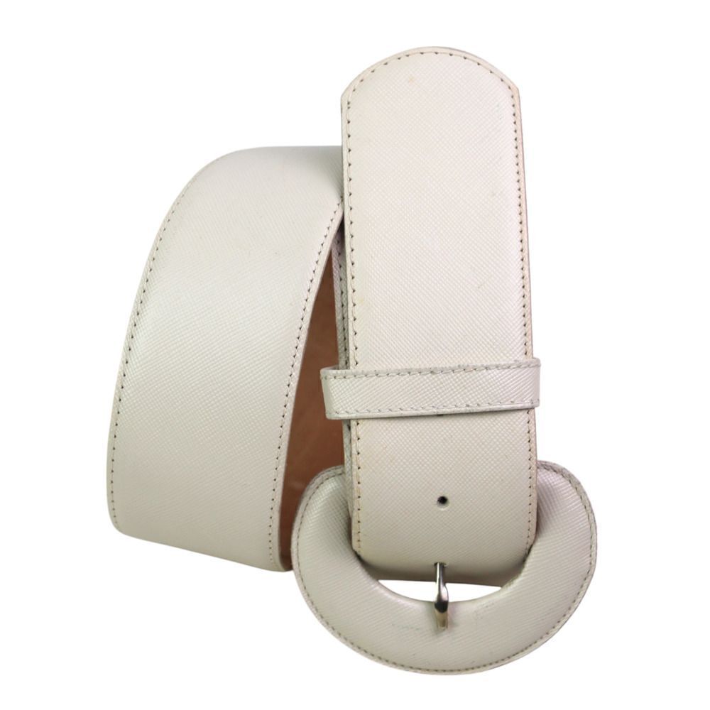 The Leather Snop IVORY REAL LEATHER 2"Wd STITCHED CASUAL WOMEN'S BELT Sz M (F68